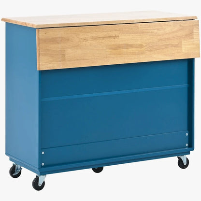 LED Light Kitchen Island on Wheels with Drop Leaf and Power Outlets