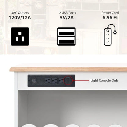LED Light Kitchen Island on Wheels with Drop Leaf and Power Outlets