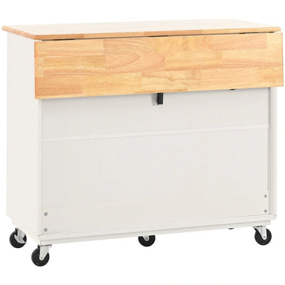 LED Light Kitchen Island on Wheels with Drop Leaf and Power Outlets