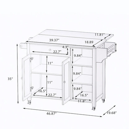 Double Door Kitchen Island with Adjustable Shelves