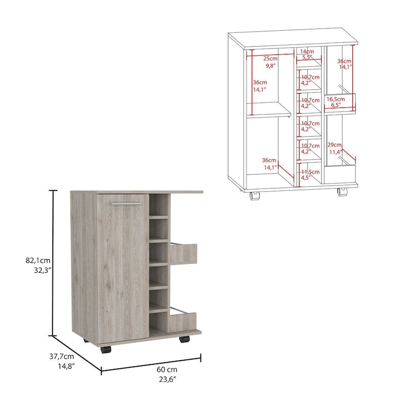 Bar Cart Wells, Four Casters for Kitchen, Party and Living Room