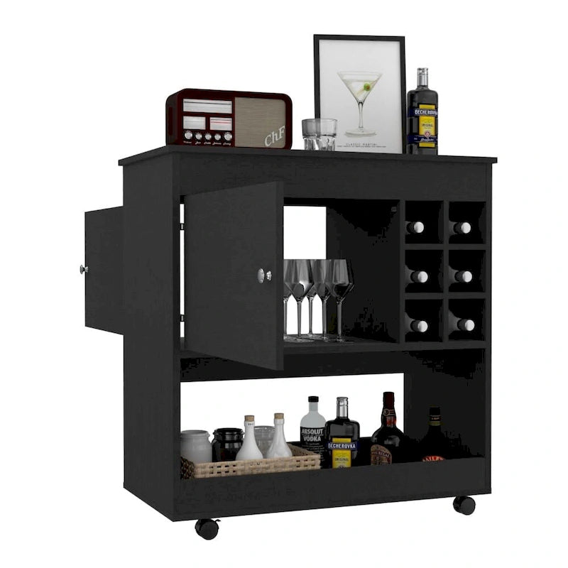 Bar Back Cubbies Bar Cart Aloha, Lower Panel, Six Bottle Cubbies, One Cabinet for Kitch ...