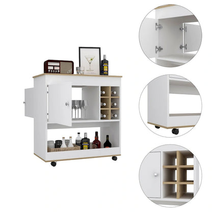 Bar Cart Aloha, Lower Panel, Six Bottle Cubbies, One Cabinet for Kitchen, Party and Living Room