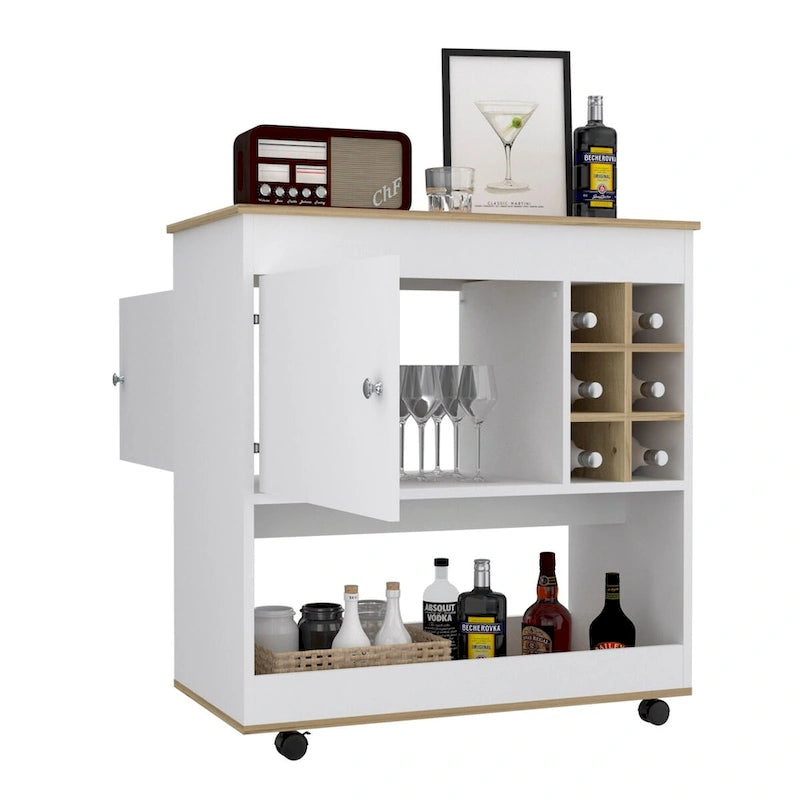 Bar Back Cubbies Bar Cart Aloha, Lower Panel, Six Bottle Cubbies, One Cabinet for Kitch ...