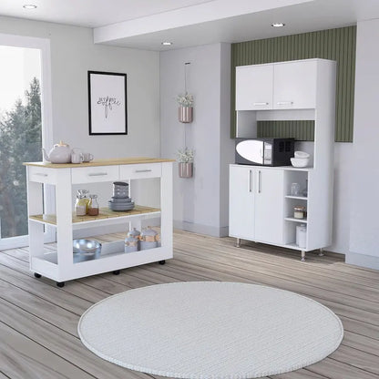 Nadina 4-Door 2-Drawer 2-piece Kitchen Set, Kitchen Island and Kitchen Pantry White and Light Oak