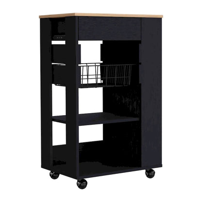 Kitchen Cart, One Drawer, Two Open Shelves, Four Casters -White / Light Oak