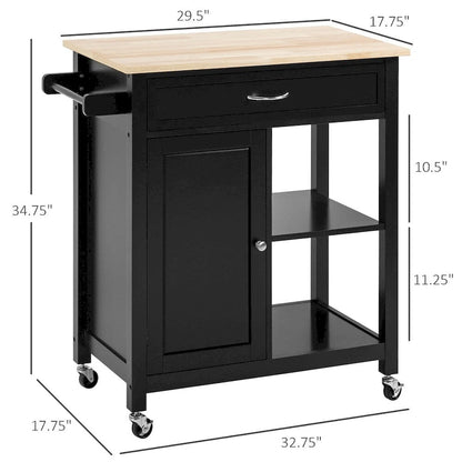 Rolling Kitchen Island Cart with Storage and Solid Wood Top - N/A