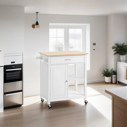 Rolling Kitchen Island Cart with Storage and Solid Wood Top - N/A