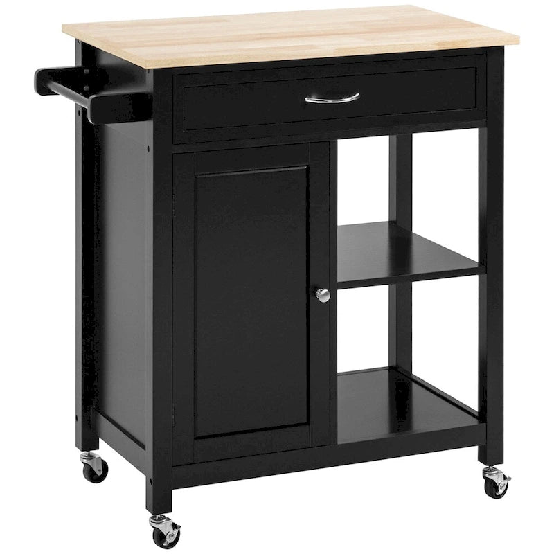Rolling Kitchen Island Cart with Storage and Solid Wood Top - N/A