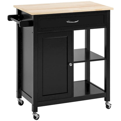 Rolling Kitchen Island Cart with Storage and Solid Wood Top - N/A