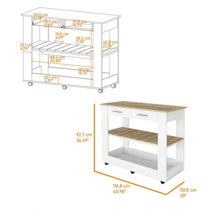Rockaway 2-Drawer 2-Shelf Kitchen Island White and Light Oak