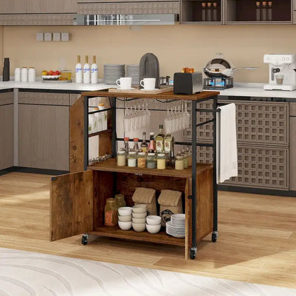 Moasis Rolling Portable Kitchen Island Cart With Power Outlet And Open Shelves