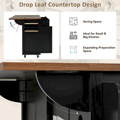 53.5Kitchen Island with Power Outlet,Storage Island with Drop Leaf,Spice Rack and Drawer,Rolling Kitchen Cart on Wheels