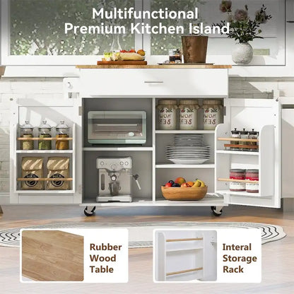 Rolling Kitchen Cart with Adjustable Shelf Tower Rack and Rubber Top - N/A