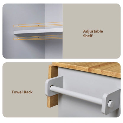 Rolling Kitchen Cart with Adjustable Shelf Tower Rack and Rubber Top - N/A