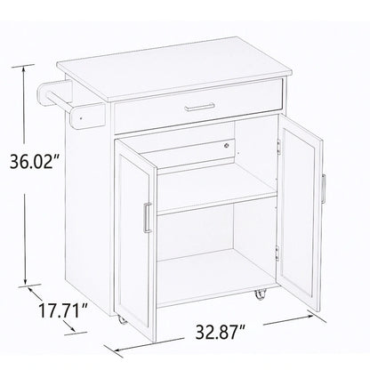 Kitchen Island Rolling Cart with Adjustable Shelves and Towel Rack, Rubberwood Top