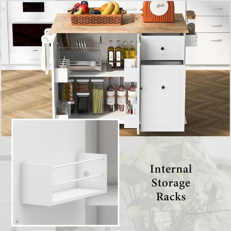 Merax 53.9 Width Rolling Kitchen Cart on Wheels with Drop Leaf