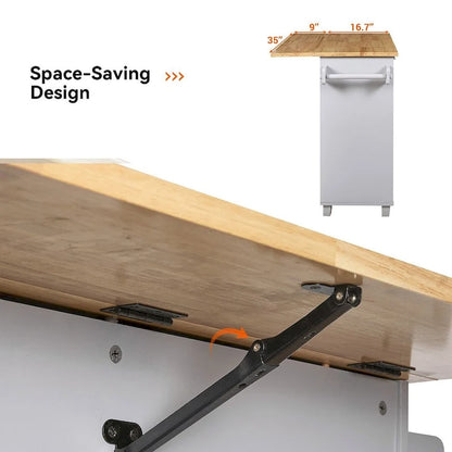 39.00 W Modern Rubberwood Top Kitchen Cart with Storage and Towel Racks