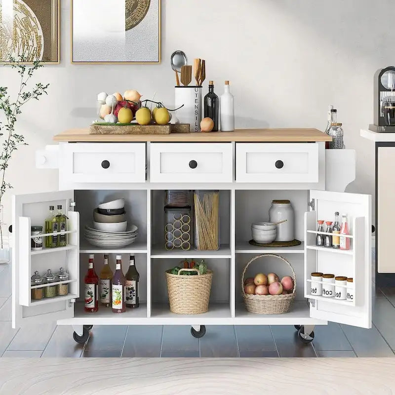 Kitchen Island Cart with Wheels Drop-Leaf, Storage Racks