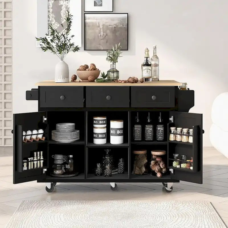Kitchen Island Cart with Wheels Drop-Leaf, Storage Racks
