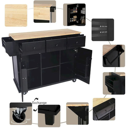 Kitchen Island Cart with Wheels Drop-Leaf, Storage Racks