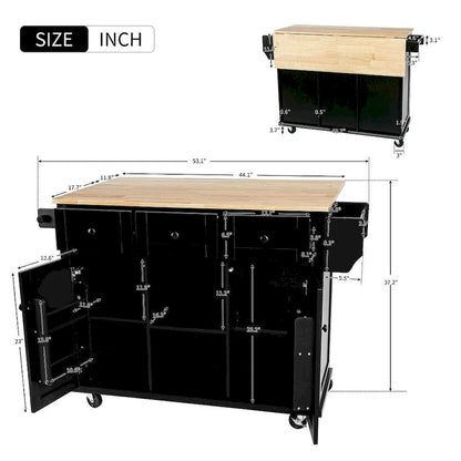 Kitchen Island Cart with Wheels Drop-Leaf, Storage Racks