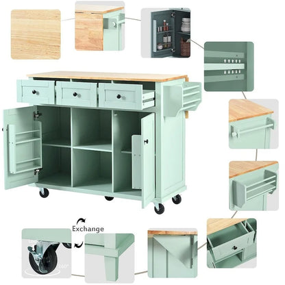 Kitchen Island Cart with Wheels Drop-Leaf, Storage Racks