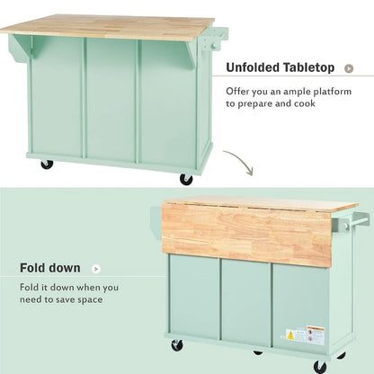 Kitchen Island Cart with Wheels Drop-Leaf, Storage Racks