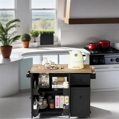Rolling Kitchen Cart with Internal Storage Rack and Pull Out Cabinet - N/A