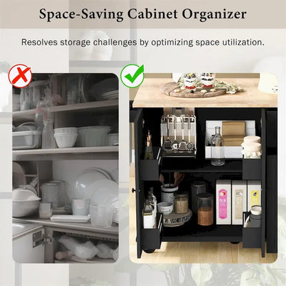 Rolling Kitchen Cart with Internal Storage Rack and Pull Out Cabinet - N/A