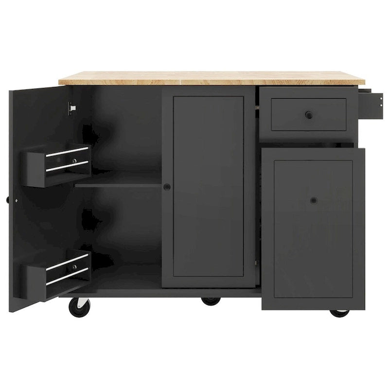 Rolling Kitchen Cart with Internal Storage Rack and Pull Out Cabinet - N/A