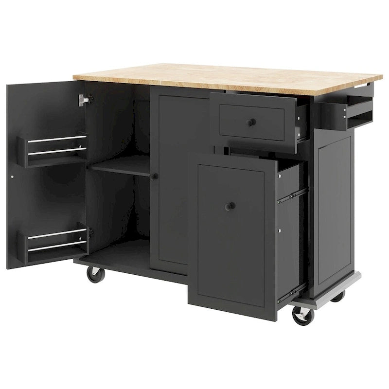 Rolling Kitchen Cart with Internal Storage Rack and Pull Out Cabinet - N/A