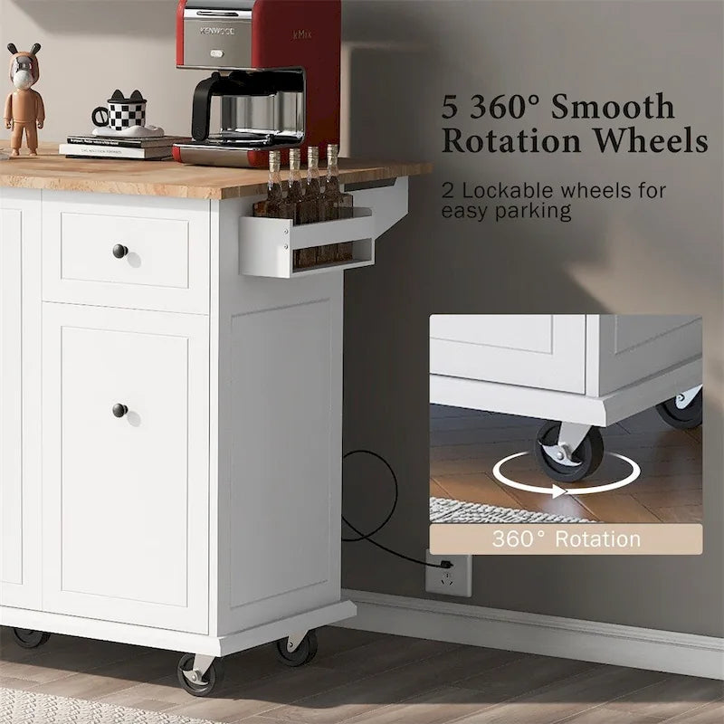 Rolling Kitchen Cart with Internal Storage Rack and Pull Out Cabinet - N/A