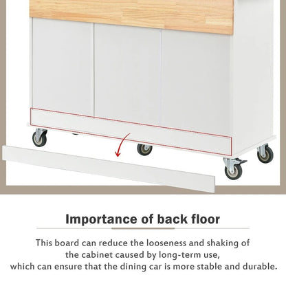 52.7 W Folding Multifunctional Lockable Wheel Kitchen Cart with 2 Doors and 3 Drawers