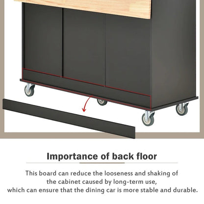 52.7 W Folding Multifunctional Lockable Wheel Kitchen Cart with 2 Doors and 3 Drawers