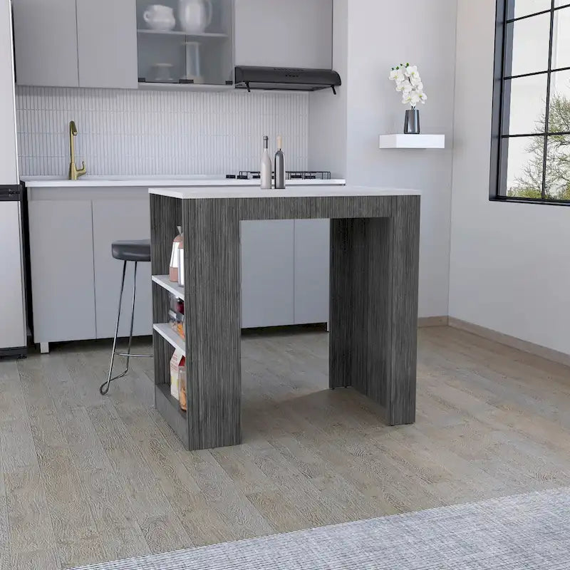 Kitchen Island with 3-Side Shelves for Dining Room.