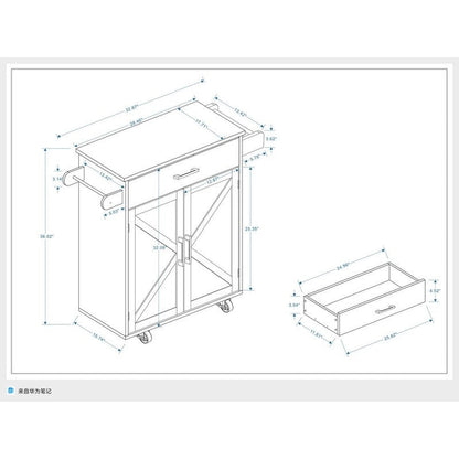 Kitchen Island Rolling Trolley Cart with Adjustable Shelves