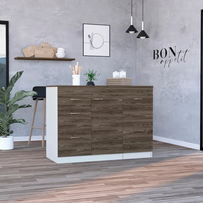 Kitchen Island for Kitchen, Dining Room, White / Dark Walnut