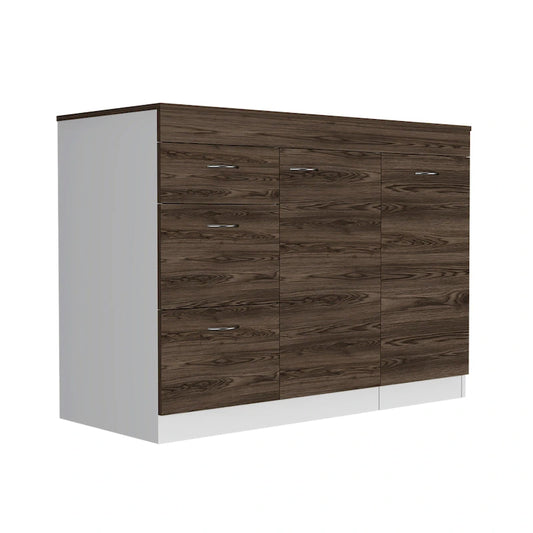 Kitchen Island for Kitchen, Dining Room, White / Dark Walnut