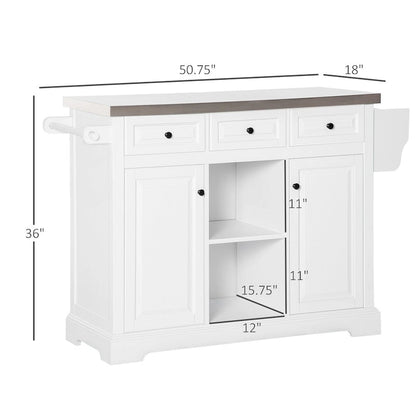Rolling Kitchen Island with Storage, Stainless Steel Top, Spice Rack