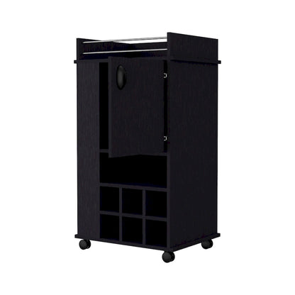 Allandale 1-Door Bar Cart with Wine Rack and Casters Black
