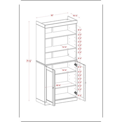 100% Solid Wood Kitchen Pantry Cabinet with 2 Clear Glass or Solid Wood Doors and 2-Drawer Organizer by Palace Imports