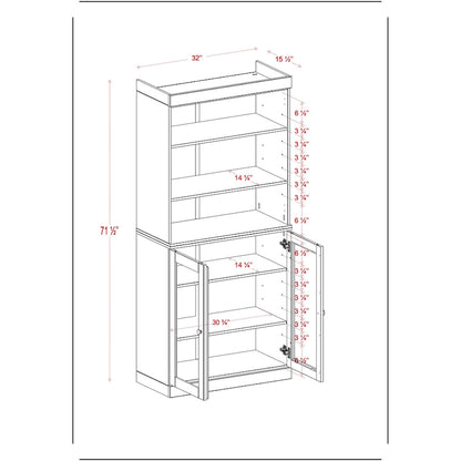 100% Solid Wood Kitchen Pantry Cabinet with 2 Clear Glass or Solid Wood Doors and 2-Drawer Organizer by Palace Imports