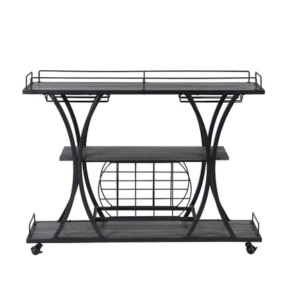 Industrial Bar Cart Kitchen Bar&Serving Cart with Wheels 3 Storage Shelves