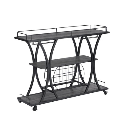Industrial Bar Cart Kitchen Bar&Serving Cart with Wheels 3 Storage Shelves