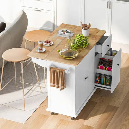 53.9 W Modern Versatile Kitchen Island with Drop Leaf and 3 Drawer Cabinets