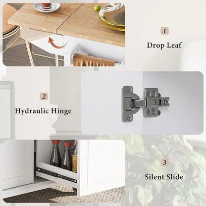 53.9 W Modern Versatile Kitchen Island with Drop Leaf and 3 Drawer Cabinets