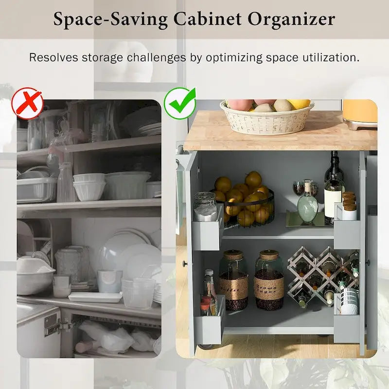 53.9 W Modern Versatile Kitchen Island with Drop Leaf and 3 Drawer Cabinets