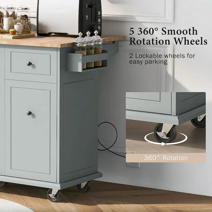 53.9 W Modern Versatile Kitchen Island with Drop Leaf and 3 Drawer Cabinets