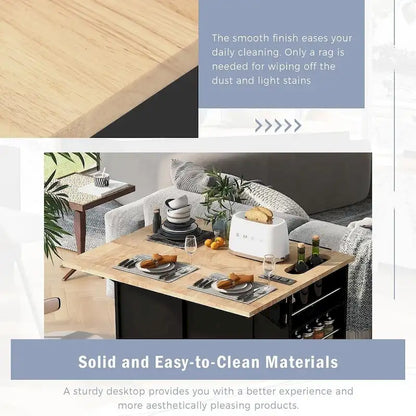 47 Modern Kitchen Cart with Electrical Outlet, Rubberwood Kitchen Island with Drop Leaf and Adjustable Storage Cabinet